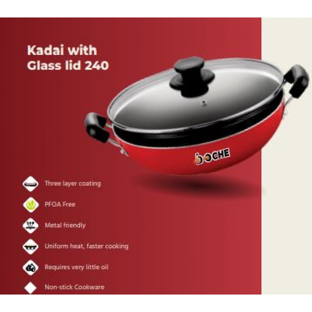 Boche Kadai with Glass Lid 240cm (Induction Base)